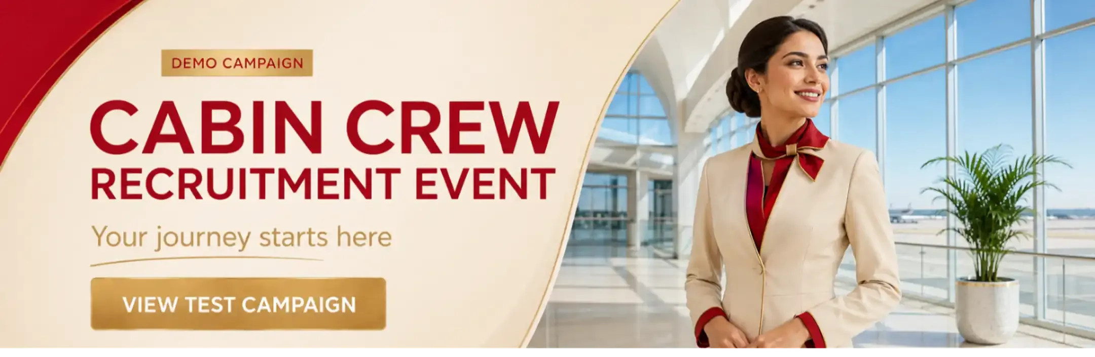 Homepage Megaboard havayolları için sponsorlu bannerlar: Emirates Cabin Crew Open Day, Etihad Recruitment Event, Qatar Airways recruitment event, Turkish Airlines kabin memuru işe alım ve Pegasus kabin memuru işe alım.